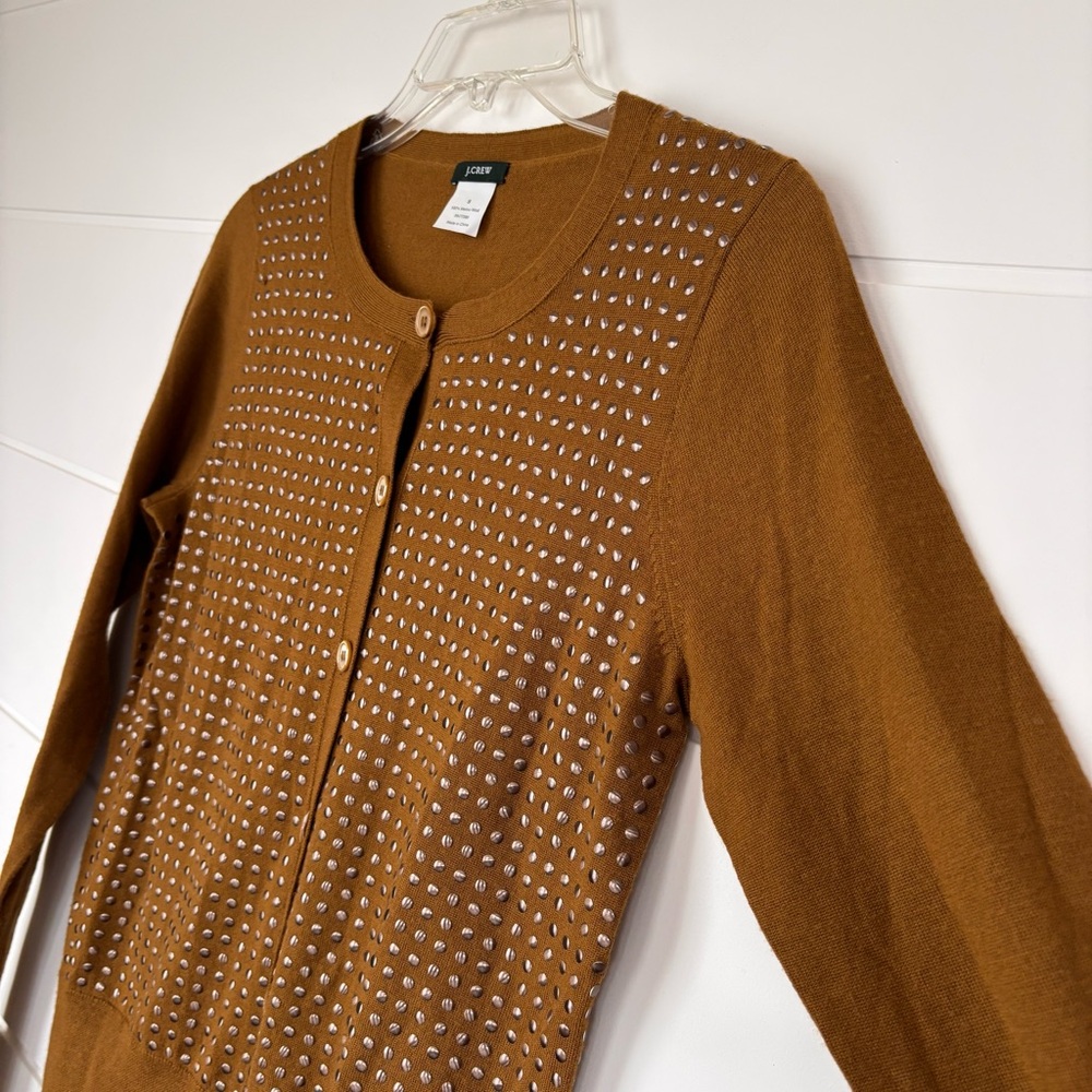 J. Crew Women's Studded Button-Up Wool Cardigan in Caramel Brown Size Small - Picture 6 of 10